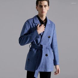 Men's Wool Autumn Winter Streetwear Brand Mens Business Casual Woolen Blazer Jacket Male 2023 Double-breasted Loose Suit Coats