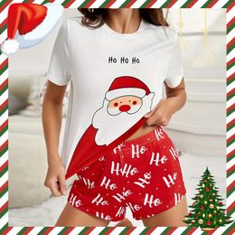 Women's Sleepwear Women Pyjama Shorts Christmas Prints Girl Spring And Summer Loose Two Pieces High Quality Sexy Lingerie Homewear Set