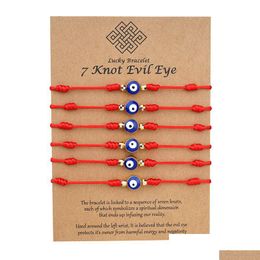 Charm Bracelets Evil Blue Eye 7 Knot Lucky Adjustable Red String Amet For Women Men Little Boys Girls Drop Delivery Jewellery Dhx9F