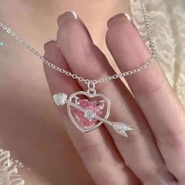 Pendant Necklaces 1PC Y2K Sweet Crystal Heart Necklace Women Light Luxury Girl Punk Choker Clavicle Chain Fashion Jewellery Party Gifts