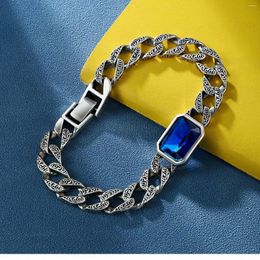 Link Bracelets Blue Stone Grass Pattern Couple Bracelet Male And Female Cuban Pair Of Korean Fashion Personality Trend