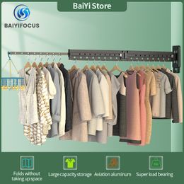 Towel Racks Telescopic thickened clothes drying rack household folding clothes drying rod wall-mounted bathroom multi-functional clothes dry 230926