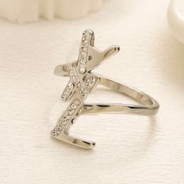 Designer Ysls Branded Letter Band Rings Women CZ diamond Silver Plated Stainless Steel Love Wedding Jewellery Supplies Ring Fine Carving Finger Ring Size 6 7 8 9