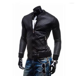 Men's Fur 2023 Slim Plaid Quilted PU Leather Short Paragraph Jacket Thick Collar Casual Washed Motorcycle Y1