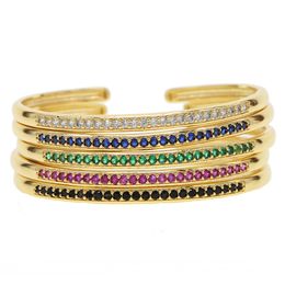 inner diamater 58-60 open adjust bangle bracelet cz paved circle band classic colorful birthstone gold plated women bracelets292S