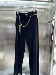 Trouser Joggers Womens Sweatpant Waistband with Metal Chain Oversize Fit Belted Wide-leg Pant Woman Designer Clothes