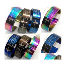 Band Rings Bk Lots 100Pcs Mix Lords Prayer And Serenity Jesus Cross Wholesale Xmas Fashion Jewellery Drop Delivery Ring Dhkxa