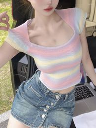 Women's T Shirts Elegant Sweet Tees Office Lady Casual Short Sleeve T-shirts Women Evening Party Sexy Y2K Crop Top Korean Fashion Summer