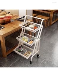 Kitchen Storage Trolley Rack Floor-to-ceiling Multi-layer Movable Vegetable Basket Foldable Wheeled