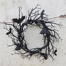 Decorative Flowers Halloween Dead Branch Wreath Spooky Decor With Simulated Led Glow Reusable For Indoor/outdoor