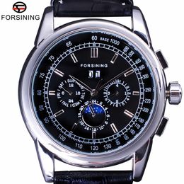 Forsining Luxury Moon Phase Design ShangHai Movement Fashion Casual Wear Automatic Watch Scale Dial Mens Watch Top Brand Luxury285v