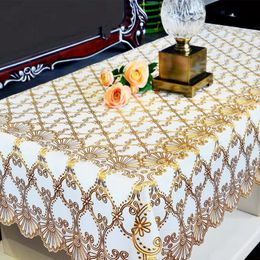 Table Cloth Waterproof Tablecloth Household Rectangular Oilproof PVC Plastic Tablecloth Golden Bronzing Printing Table Cover Table Mat Nappe 230925