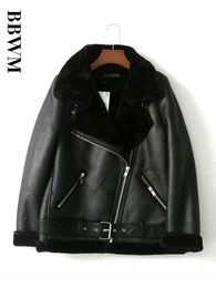 Women's Fur Faux Fur Fur Locomotive Retro with Belt Riding Winter Women's Jacket Long-sleeved Lapel Padded Warm Black Zip Chic Female Coat Tops 230925