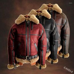 Men's Fur Autumn And Winter Leather Jacket Pu Wool Collar Motorcycle Outdoor Warm Casual Zipper