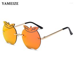 Sunglasses Rimless Women One Piece Round Sun Glasses Metal Mirror Christmas Halloween Party Shades Female Uv400 2023 Eyewear