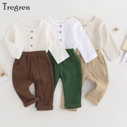 Clothing Sets Tregren 6M4Y Toddler Boys Cotton Linen Outfits Kids Baby Long Sleeve Button Tshirt Top Pants 2pcs Clothes Fall 230926