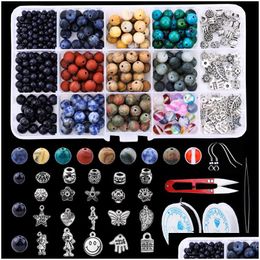 Acrylic Plastic Lucite Lava Stone Beads Kits Chakra Set With Elastic String For Bracelet Necklace Diy Spacers Jewelry Making Supplies Dhrsn