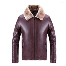 Men's Fur SEVEYFAN 2023 Winter PU Leather Jackets Thick Fleece Business Casual Warm Coat For Male