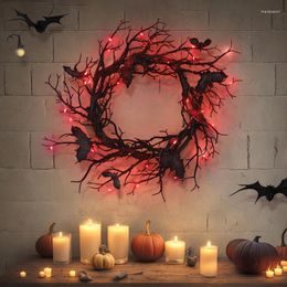 Decorative Flowers Aqumotic Black Halloween Door Wreath With Lights Outdoor Hanger PVC Scary Decor For Window Spooky Lighted Branch