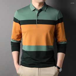 Men's Polos 2023 Polo Shirt For Men Long Sleeve Striped Autumn Multi-color Fashion Clothing Casual Male Korean Style T