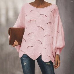 Women's Sweaters Women O Neck Loose Hollow Out Sweater Solid Colour Long Sleeve Casual Fashion Irregular Cutout Hem Knitwear