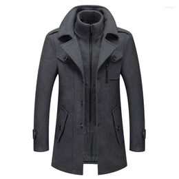 Men's Wool 2023 Men Blends Coats Autumn Winter Solid Color Cold Resistant Woolen Overcoat Double Collar Casual Trench Coat Mal