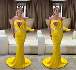 Elegant Yellow Mermaid Evening Dresses Strapless Sequined Floor Length Formal Evening Party Dress Prom Birthday Pageant Celebrity Special Occasion Gowns