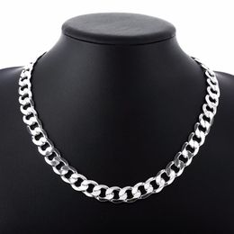 12 mm Curb Chain Necklace for Men Silver 925 Necklaces Chain Choker Man Fashion Male Jewellery Wide Collar Torque Colar190v