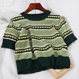 Women's T Shirts Women Summer 2023 Knit Print Short Sleeve T-Shirts Y2k Tops Vintage Streetwear Green Graphic Tee Shirt Fashion Clothing