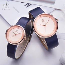 Shengke Brand Quartz Couple Watch Set Leather Watches For Lovers Black Simple Women Quartz Watch Men WristWatch Gifts285d