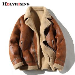Men's Leather Faux fur integrated thick lapel PU leather jacket jaqueta de couro masculino Lamb Fleece Coat M5XL 230925