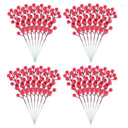 Decorative Flowers Red Berry Stems 24 Pack 7.9 Inch Artificial Christmas Berries Holly Picks Branch For Tree DIY Wreath Party