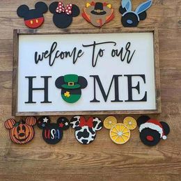 Party Decoration Home Decor Welcome Door Sign Interchangeable Seasonal Rustic Farmhouse Front Christmas258I