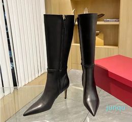 heels tall boots Cowskin side zip pointed toe Buckle knee-high boots luxury designers shoe for women Leather outsole factory footwear Sizes 35-42