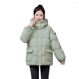 Women's Trench Coats Autumn Winter Add Thick Keep Warm Parka Female Leisure Solid Color Pocket Loose Hooded Down Cotton Short Outcoat Ladies