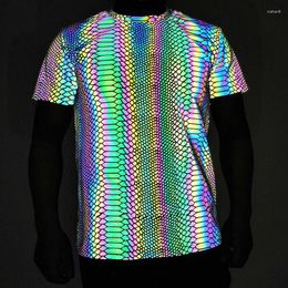 Мужские футболки с цветным змеиным узором, светоотражающая рубашка, мужская эластичная дышащая рубашка, ночное отражение