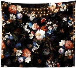 Tapestries Black Floral Tapestry Hippie Bohemian Wall Art Hanging