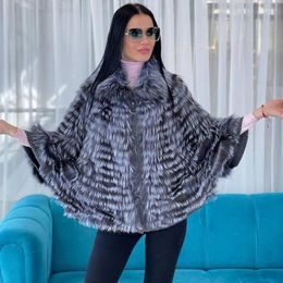 Women's Fur Natural Coat Fashion Sliver Jacket Women Batwing Sleeves Shawl High Quality