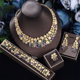 Necklace Earrings Set For Women And Earing 4 Pieces Bridal Jewellery Large Wedding Banquet Party Accessories Gifts