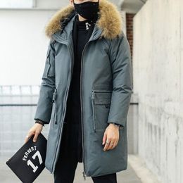 Mens Down Parkas Korean Stylish Parka Long hooded down jacket Lake blue black mens winter keep warm comfortable soft fashion trench coat M3XL 230925