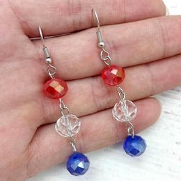 Dangle Earrings Triple Faceted AB Glass Crystal Beaded For Women USA 4th Of July Red White Blue Patriotic Jewellery Wholesale