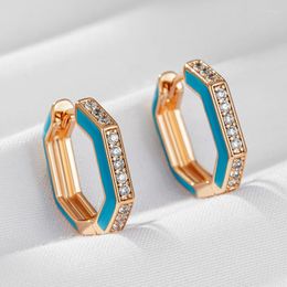 Hoop Earrings Wbmqda Luxury Elegance Blue Enamel Drop For Women 585 Rose Gold Color Natural Zircon Setting French Designer Jewelry