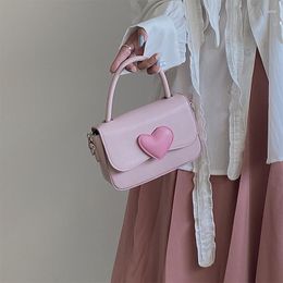 Cosmetic Bags Pink Heart Girly Cute Contrasting Colors Small Square Shoulder Bag Fashion Love Women Tote Purse Handbags Messenger Gift
