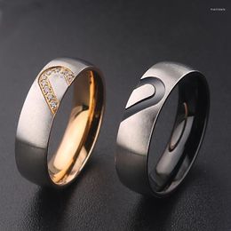 Cluster Rings Classic Design Zircon Heart Couple Ring Stainless Steel Fashion Lover Finger Jewelry Valentine's Day Party Gifts For Women Men