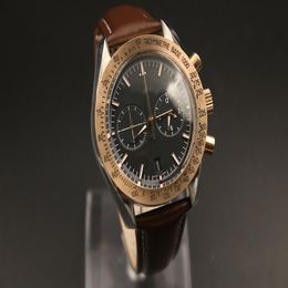 Top watch men quartz chronograph sea master Black dial Ocean Stopwatch rose gold Bezel Fluted Case watches3347