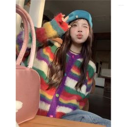 Women's Knits 2023 Arrival Autumn Winter Women Sweater Vintage Colourful Korean Sweet Kawaii Cardigans Harajuku Street Cardigan