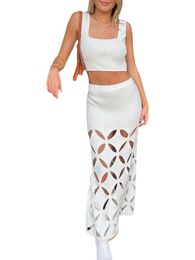 Two Piece Dress Women Summer 2 Piece Sets Tank Tops and Elastic Cutout High Waist Knitted Skirt Beach Outfits Streetwear 230925