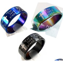 Band Rings 50Pcs Jesus Mix Bible English Lords Prayer Stainless Steel Ring Wholesale Jewellery Lots Jeremiah 2911 Drop Delivery Dhkun