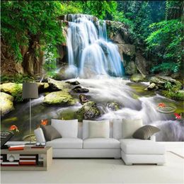 Wallpapers Fresh Forest Waterfall And Flowing Water Make Money Wallpaper For Living Room TV Background Wall Papers Home Decor Mural