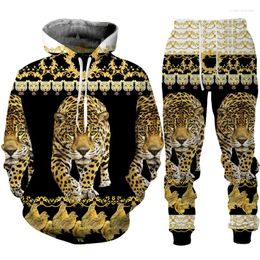 Men's Tracksuits Personality Leopard 3D Print Men Women Hoodie Pants Suit Fashion Golden Pattern Tracksuit Sportswear Set Hip Hop Jogging